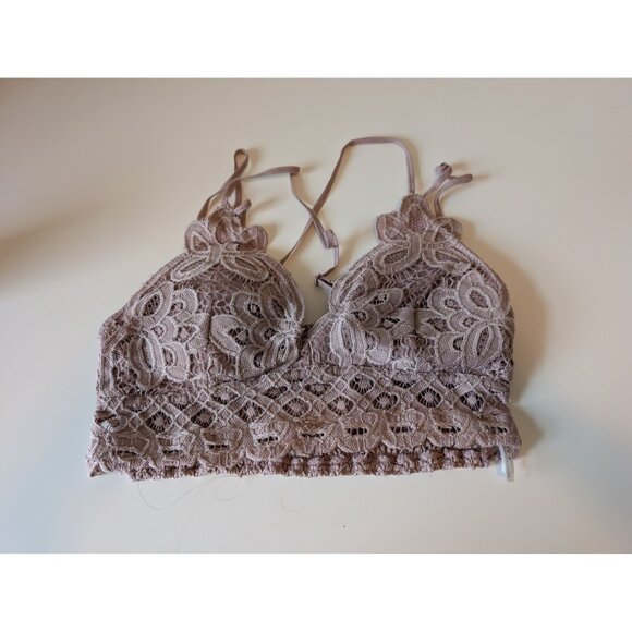 Lace Bralette Top By Anemone - Mauve Adjustable Straps Size Medium Smocked Back - Picture 1 of 4